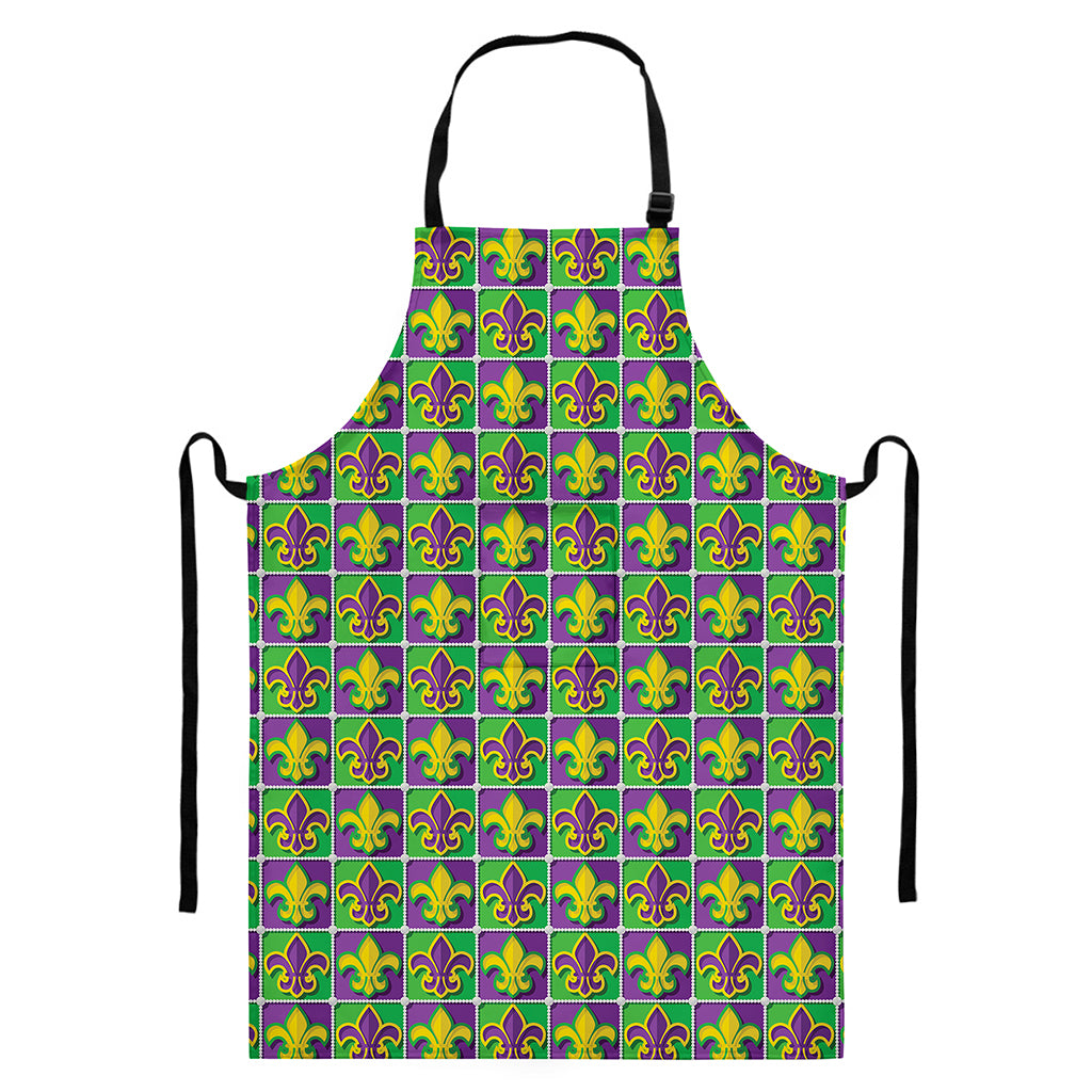 Mardi Gras Fleur De Lis Pattern Print Bib Apron With Pocket