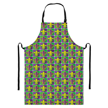 Mardi Gras Fleur De Lis Pattern Print Bib Apron With Pocket