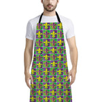 Mardi Gras Fleur De Lis Pattern Print Bib Apron With Pocket