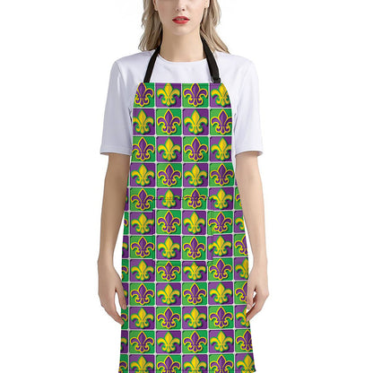 Mardi Gras Fleur De Lis Pattern Print Bib Apron With Pocket