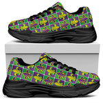 Mardi Gras Fleur De Lis Pattern Print Black Chunky Shoes