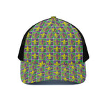 Mardi Gras Fleur De Lis Pattern Print Black Mesh Trucker Cap