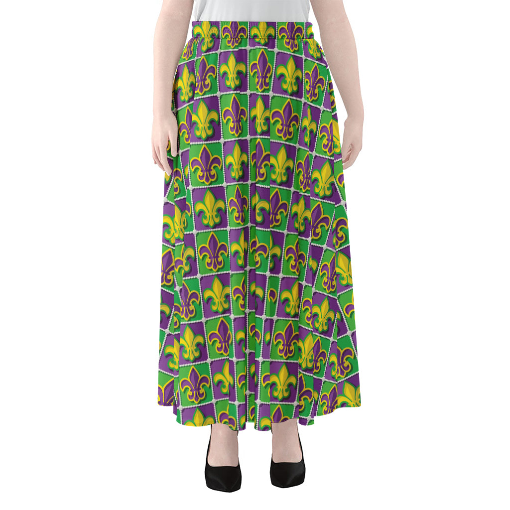 Mardi Gras Fleur De Lis Pattern Print Chiffon Maxi Skirt