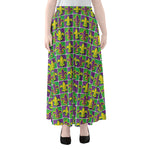 Mardi Gras Fleur De Lis Pattern Print Chiffon Maxi Skirt