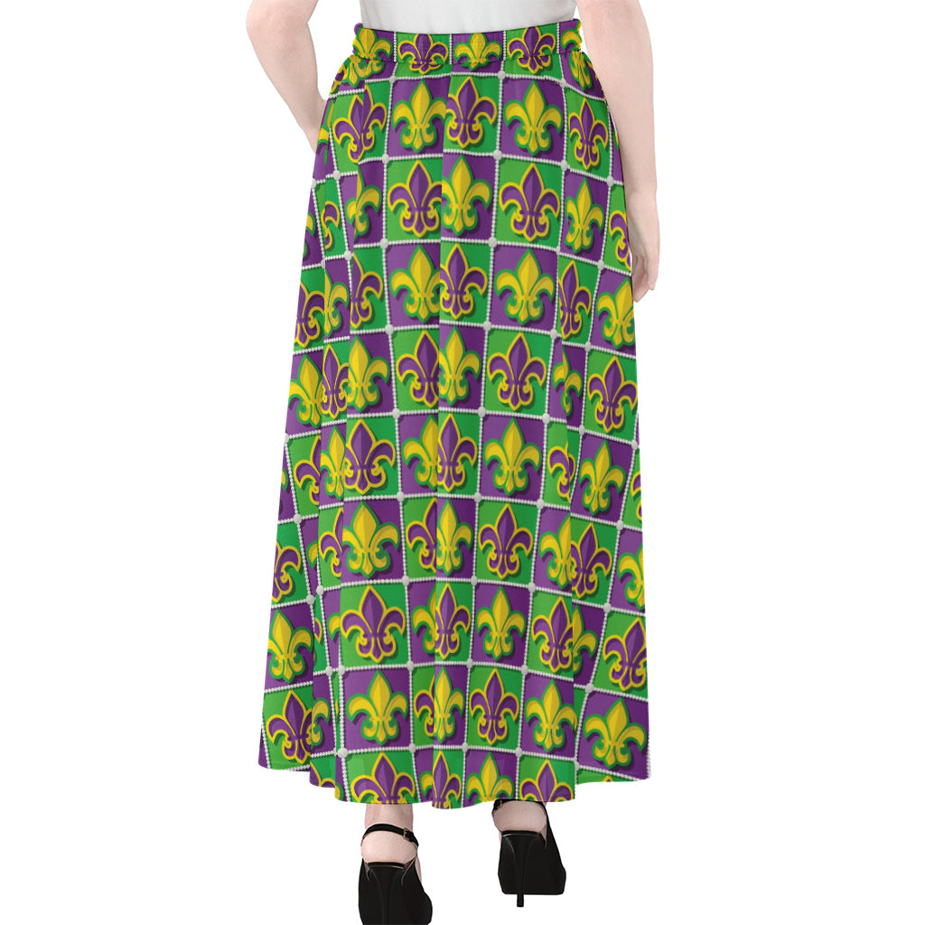 Mardi Gras Fleur De Lis Pattern Print Chiffon Maxi Skirt
