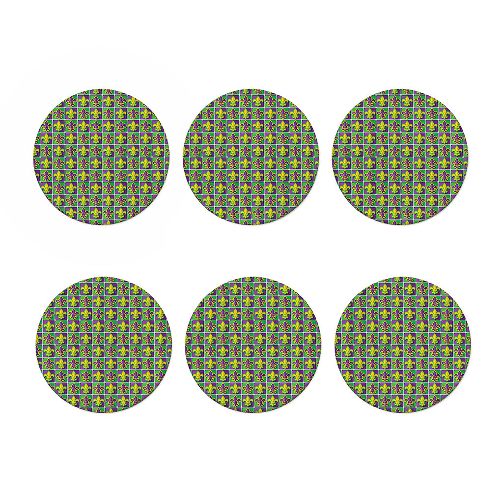 Mardi Gras Fleur De Lis Pattern Print Coaster Set