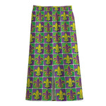 Mardi Gras Fleur De Lis Pattern Print Cotton Front Slit Maxi Skirt