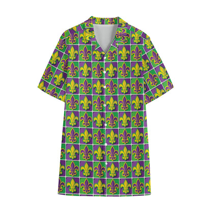 Mardi Gras Fleur De Lis Pattern Print Cotton Hawaiian Shirt