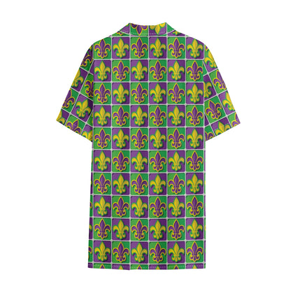 Mardi Gras Fleur De Lis Pattern Print Cotton Hawaiian Shirt