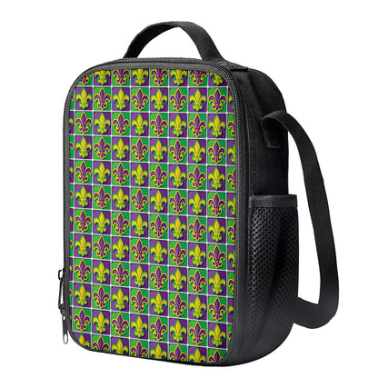 Mardi Gras Fleur De Lis Pattern Print Crossbody Lunch Bag