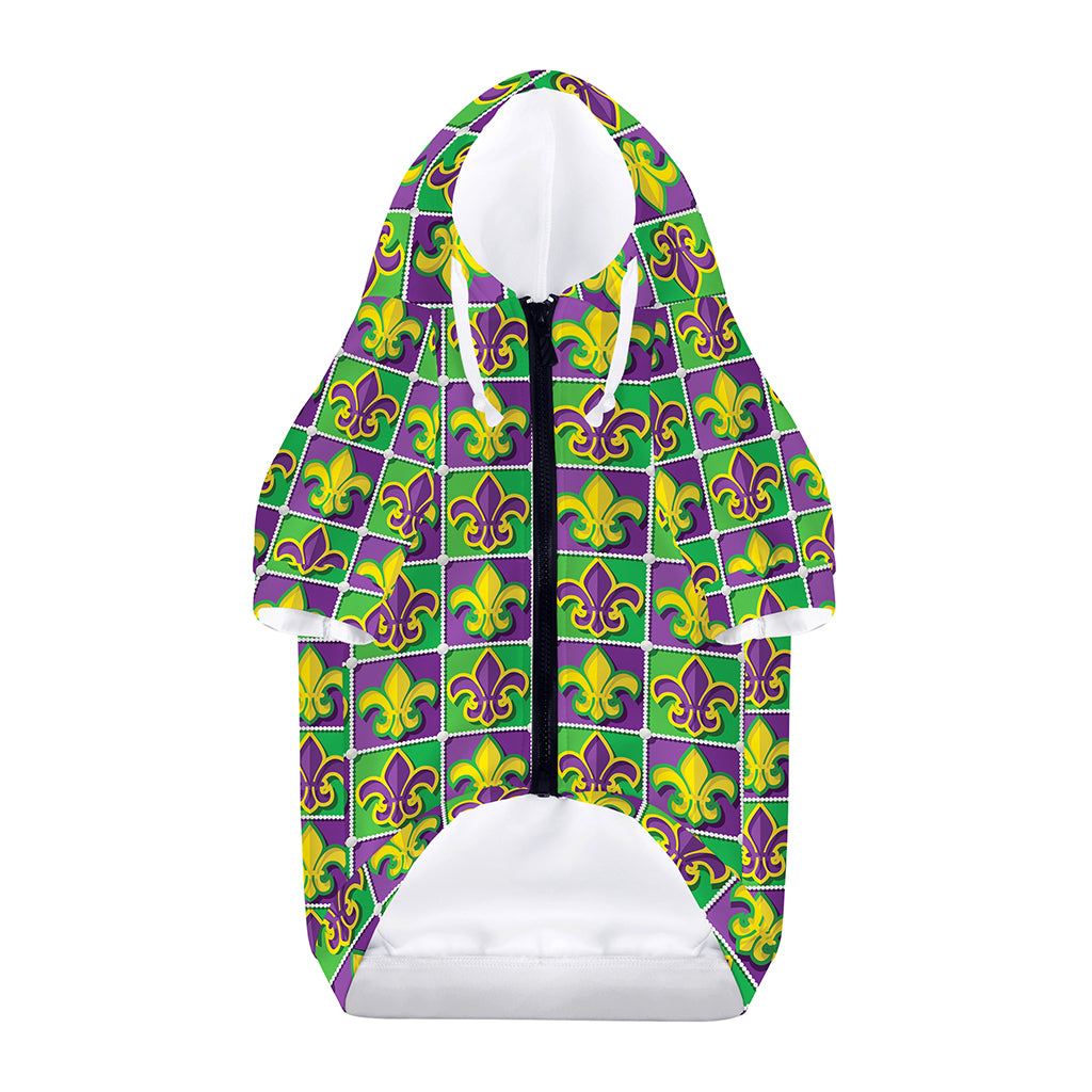 Mardi Gras Fleur De Lis Pattern Print Dog Zip Up Hoodie