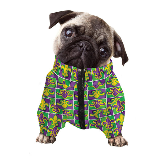 Mardi Gras Fleur De Lis Pattern Print Dog Zip Up Jacket
