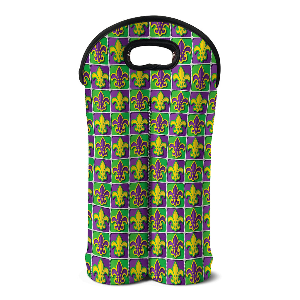 Mardi Gras Fleur De Lis Pattern Print Double Neoprene Wine Tote