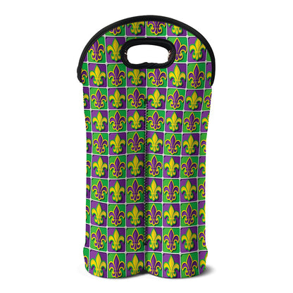 Mardi Gras Fleur De Lis Pattern Print Double Neoprene Wine Tote