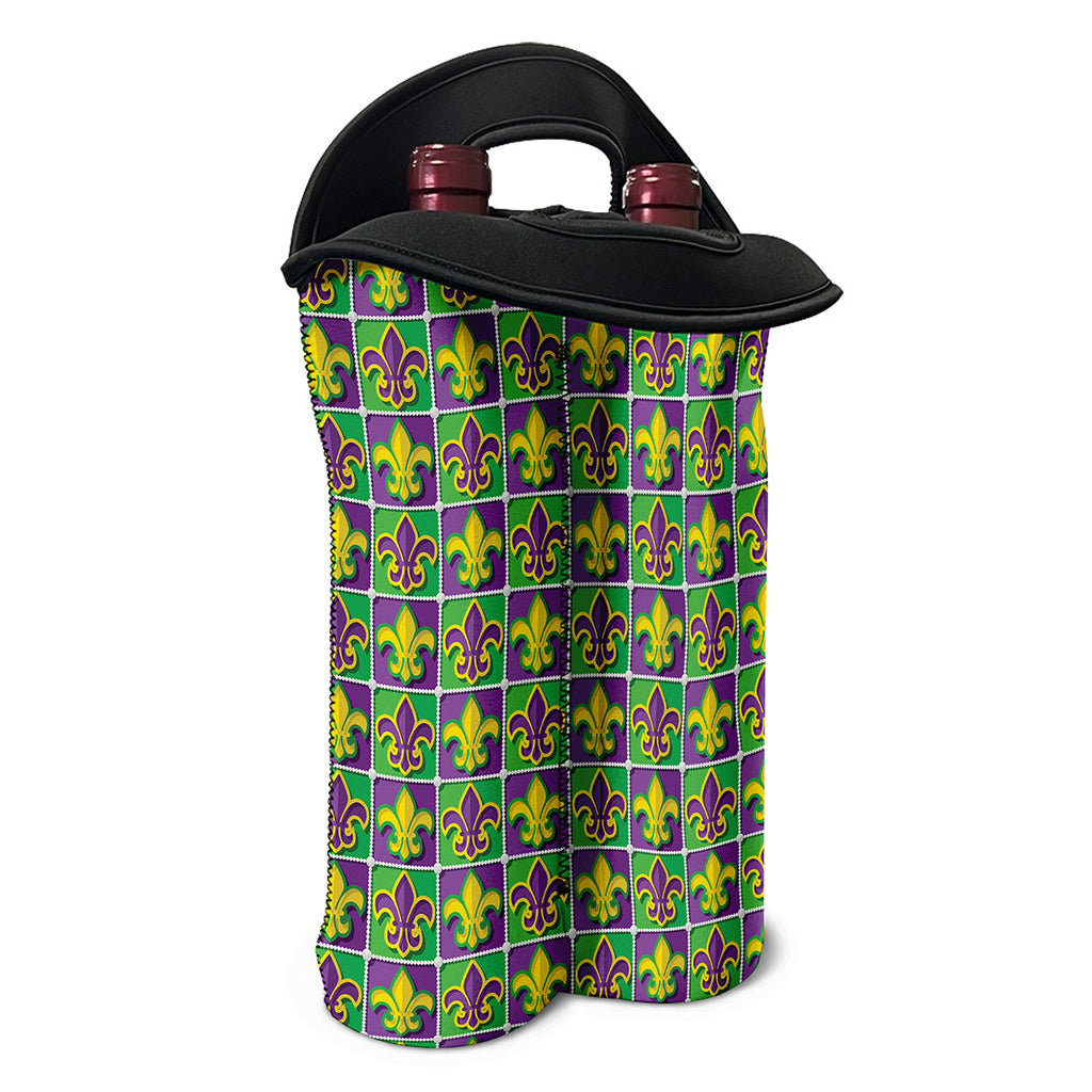 Mardi Gras Fleur De Lis Pattern Print Double Neoprene Wine Tote