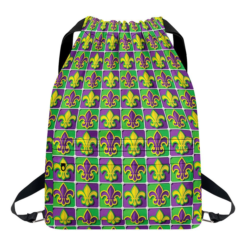 Mardi Gras Fleur De Lis Pattern Print Drawstring Backpack