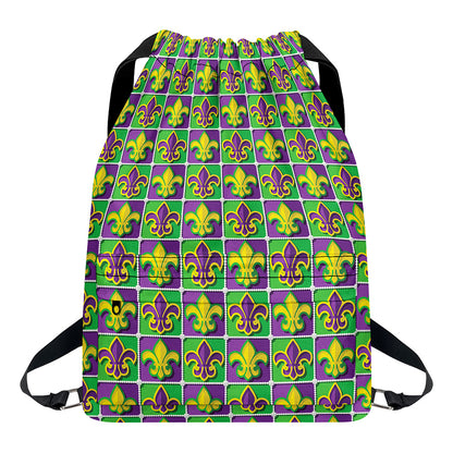 Mardi Gras Fleur De Lis Pattern Print Drawstring Backpack