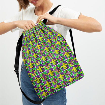 Mardi Gras Fleur De Lis Pattern Print Drawstring Backpack