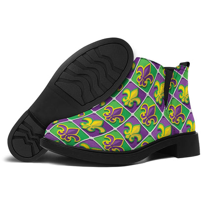 Mardi Gras Fleur De Lis Pattern Print Flat Ankle Boots