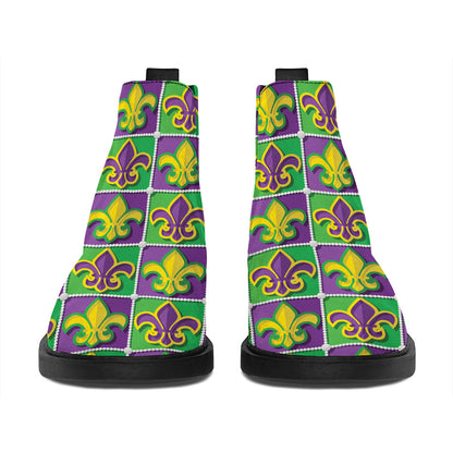 Mardi Gras Fleur De Lis Pattern Print Flat Ankle Boots