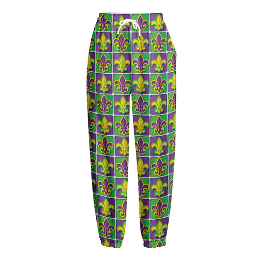 Mardi Gras Fleur De Lis Pattern Print Fleece Lined Knit Pants