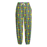 Mardi Gras Fleur De Lis Pattern Print Fleece Lined Knit Pants