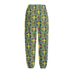 Mardi Gras Fleur De Lis Pattern Print Fleece Lined Knit Pants