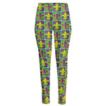 Mardi Gras Fleur De Lis Pattern Print High-Waisted Pocket Leggings