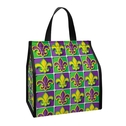 Mardi Gras Fleur De Lis Pattern Print Insulated Lunch Tote