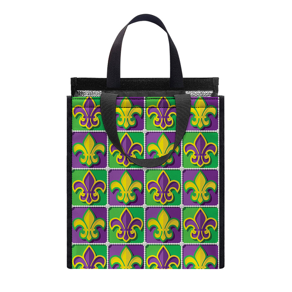 Mardi Gras Fleur De Lis Pattern Print Insulated Lunch Tote