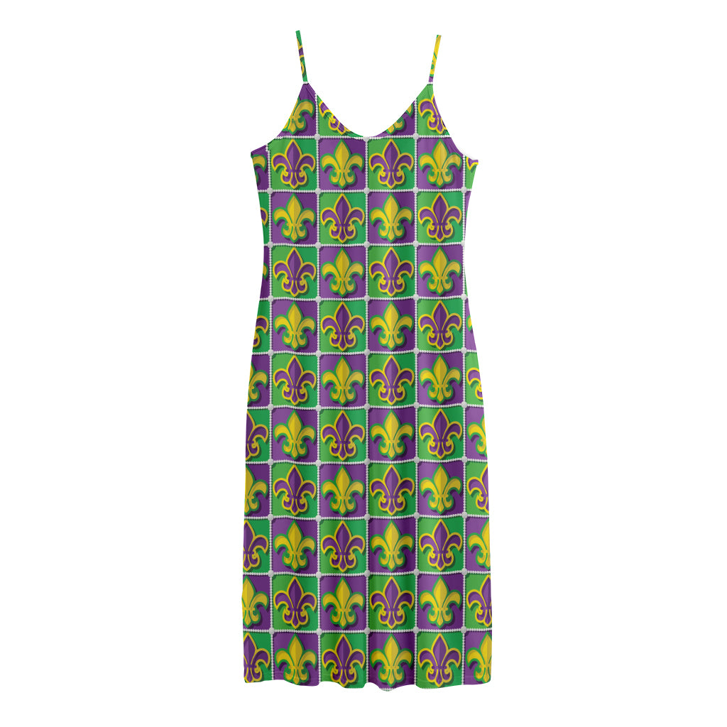 Mardi Gras Fleur De Lis Pattern Print Jersey Midi Cami Dress