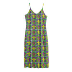 Mardi Gras Fleur De Lis Pattern Print Jersey Midi Cami Dress