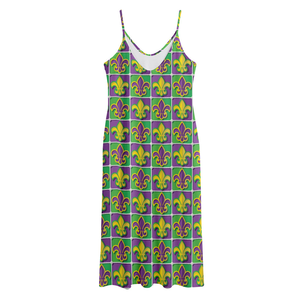 Mardi Gras Fleur De Lis Pattern Print Jersey Midi Cami Dress