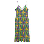 Mardi Gras Fleur De Lis Pattern Print Jersey Midi Cami Dress