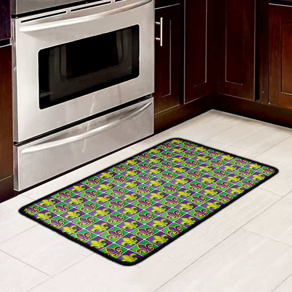Mardi Gras Fleur De Lis Pattern Print Kitchen Mat
