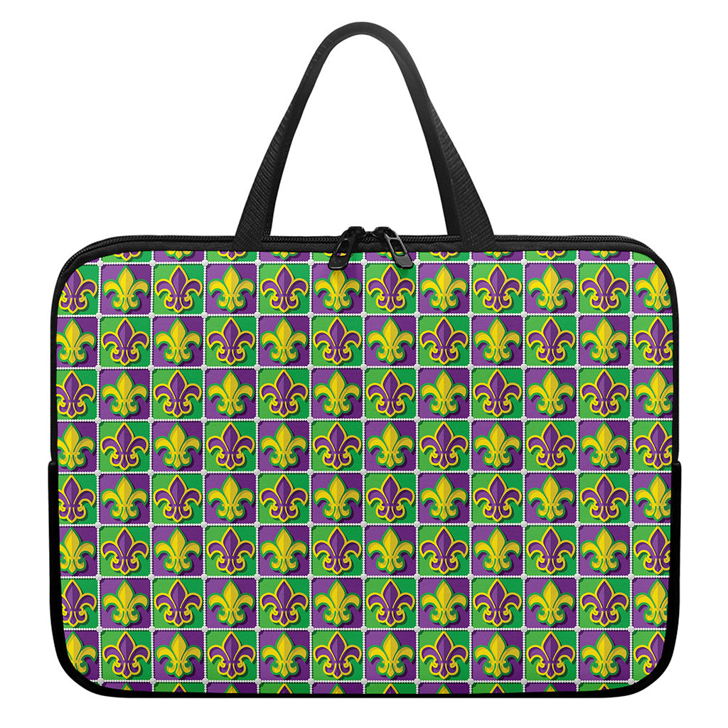 Mardi Gras Fleur De Lis Pattern Print Laptop Sleeve With Handle