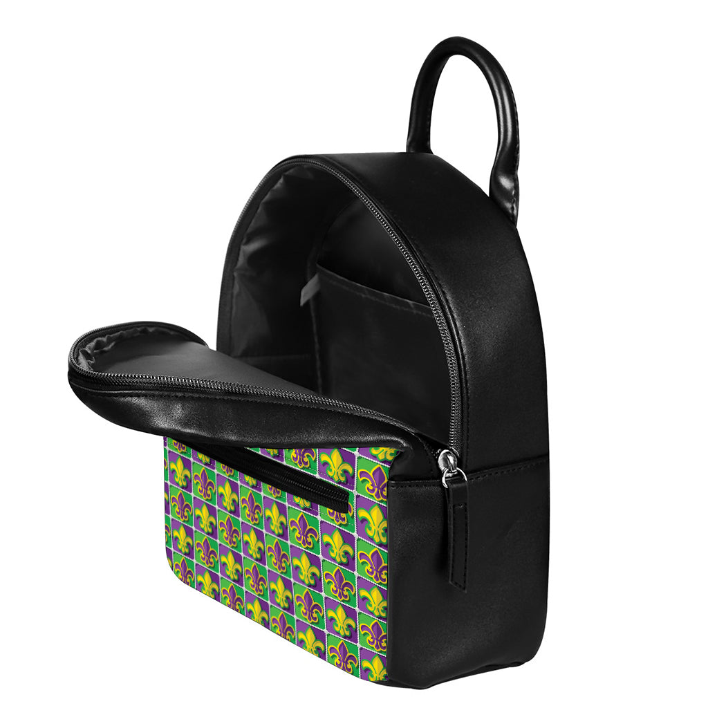 Mardi Gras Fleur De Lis Pattern Print Leather Backpack