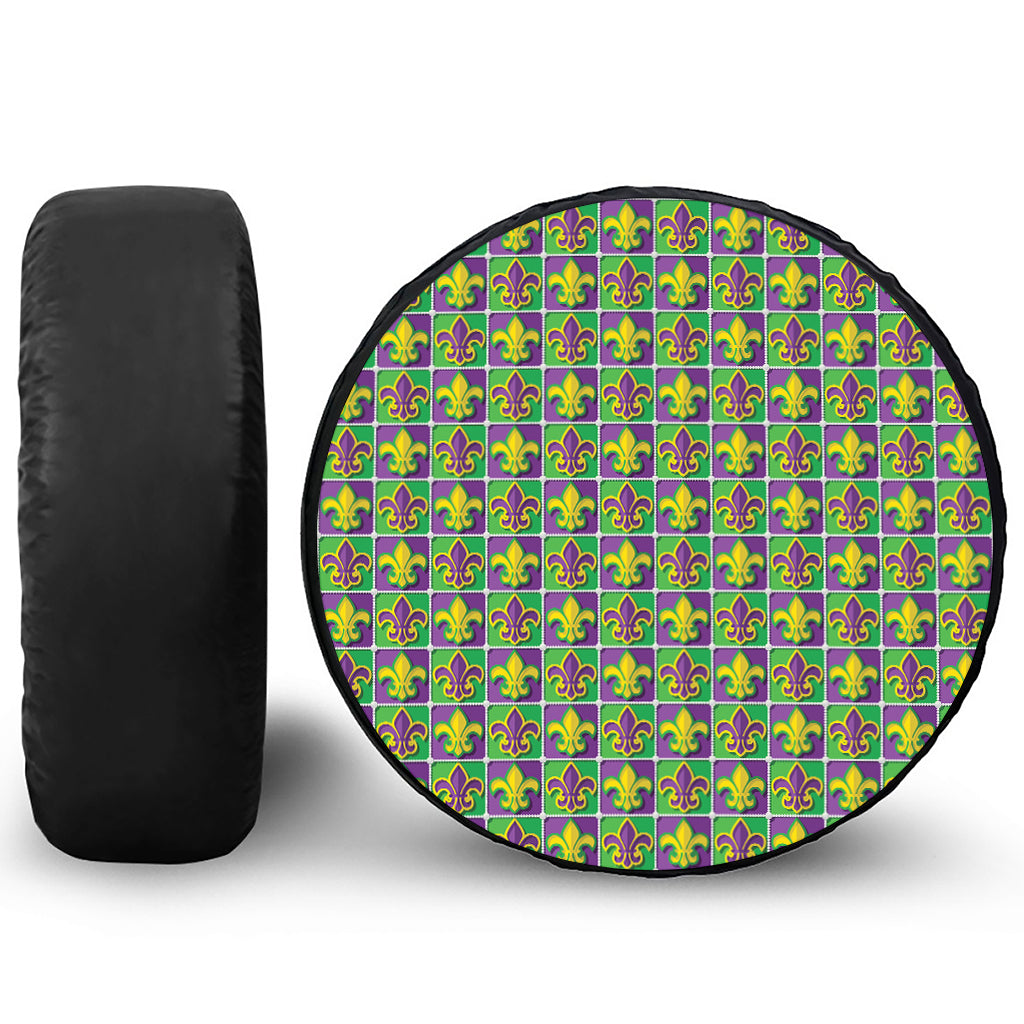 Mardi Gras Fleur De Lis Pattern Print Leather Spare Tire Cover