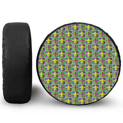 Mardi Gras Fleur De Lis Pattern Print Leather Spare Tire Cover
