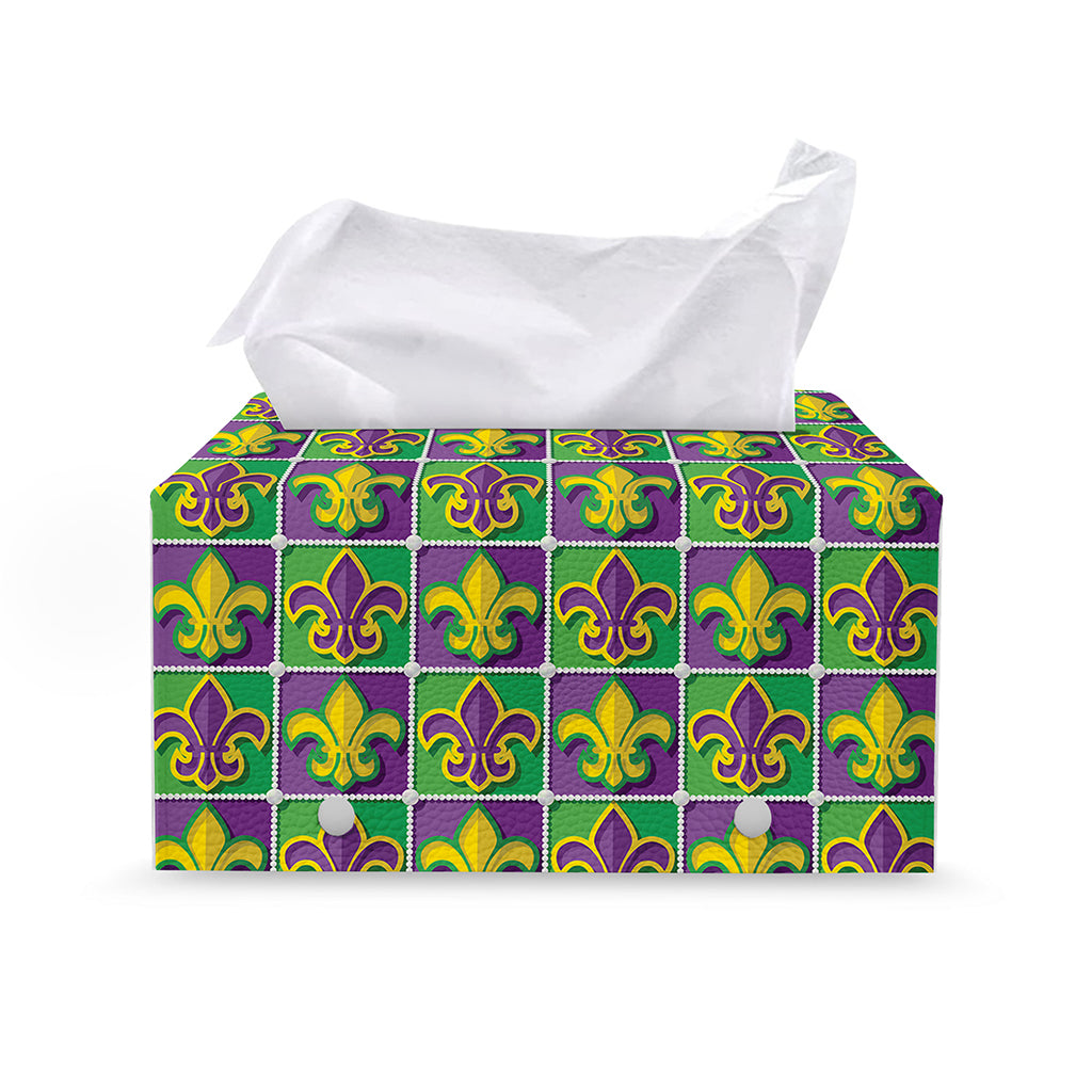 Mardi Gras Fleur De Lis Pattern Print Leather Tissue Box Cover