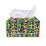 Mardi Gras Fleur De Lis Pattern Print Leather Tissue Box Cover
