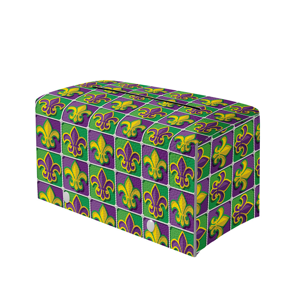 Mardi Gras Fleur De Lis Pattern Print Leather Tissue Box Cover