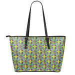 Mardi Gras Fleur De Lis Pattern Print Leather Tote Bag
