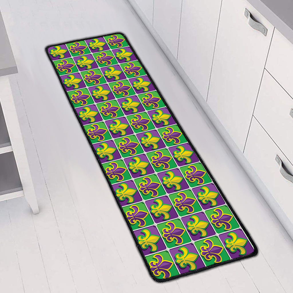 Mardi Gras Fleur De Lis Pattern Print Long Kitchen Mat