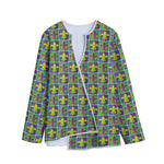 Mardi Gras Fleur De Lis Pattern Print Long Sleeve Short Coat