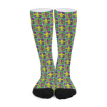 Mardi Gras Fleur De Lis Pattern Print Long Socks