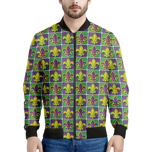 Mardi Gras Fleur De Lis Pattern Print Men's Bomber Jacket