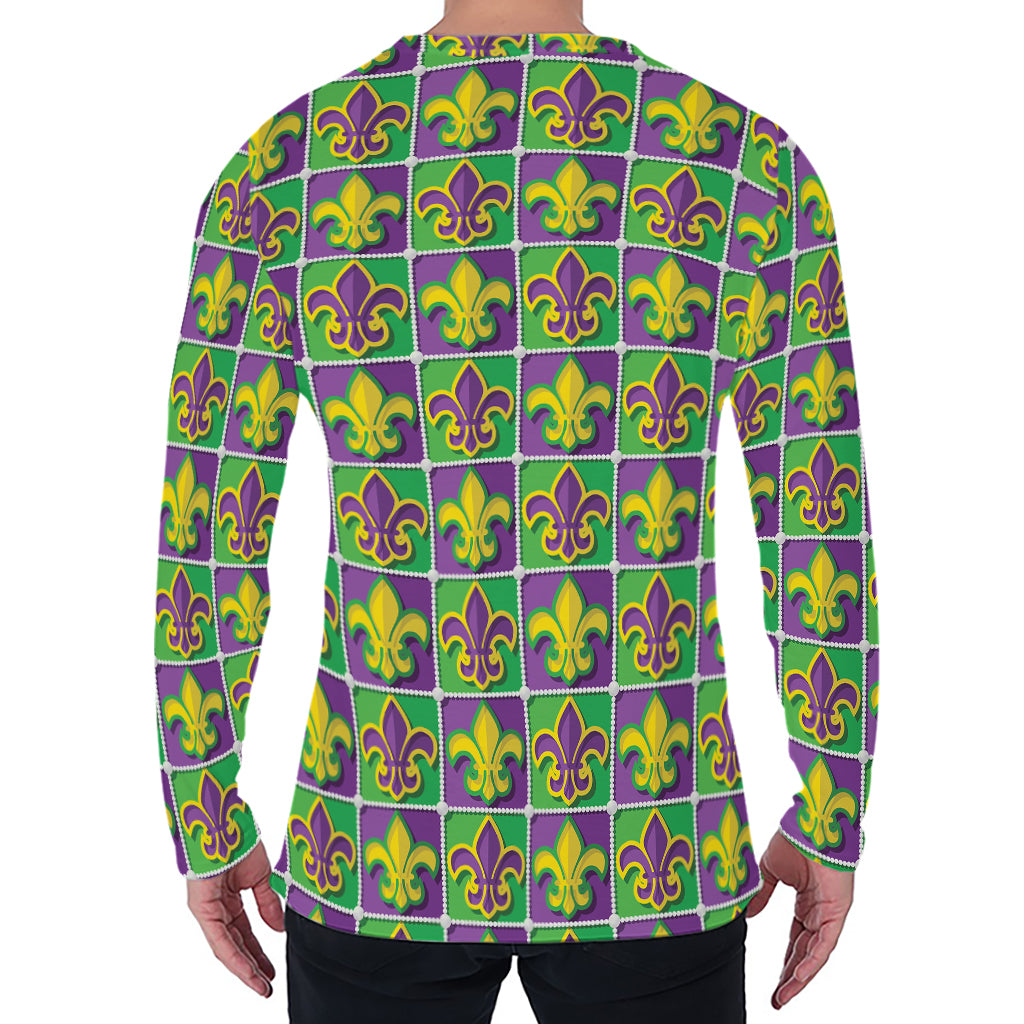 Mardi Gras Fleur De Lis Pattern Print Men's Long Sleeve T-Shirt