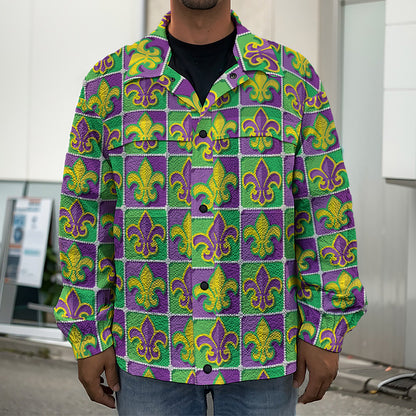Mardi Gras Fleur De Lis Pattern Print Men's Shirt Jacket