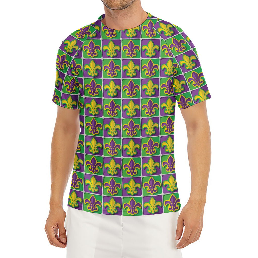 Mardi Gras Fleur De Lis Pattern Print Men's Short Sleeve Rash Guard